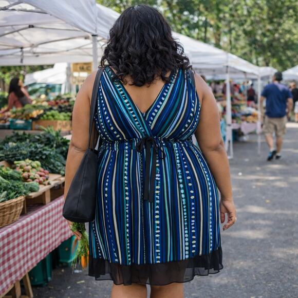 Lane Bryant Size 28 Plus Blue Stripe Sleeveless Boho Dress – Crossover Top - Picture 2 of 15